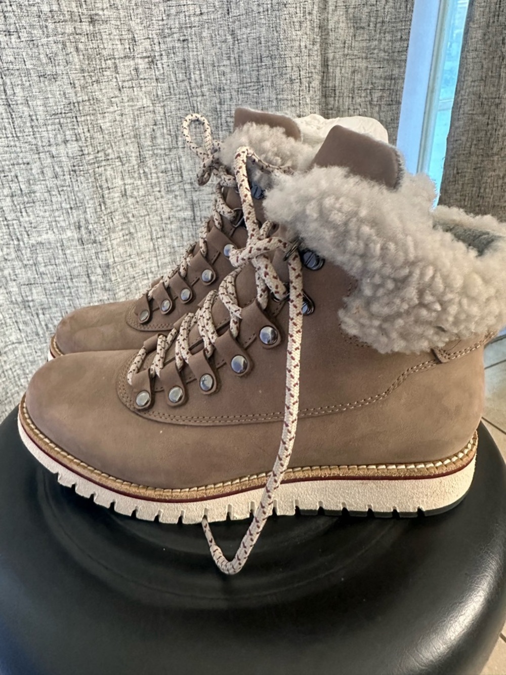 Cole Haan Taupe Shearling-Lined Lace-Up Winter Boot
